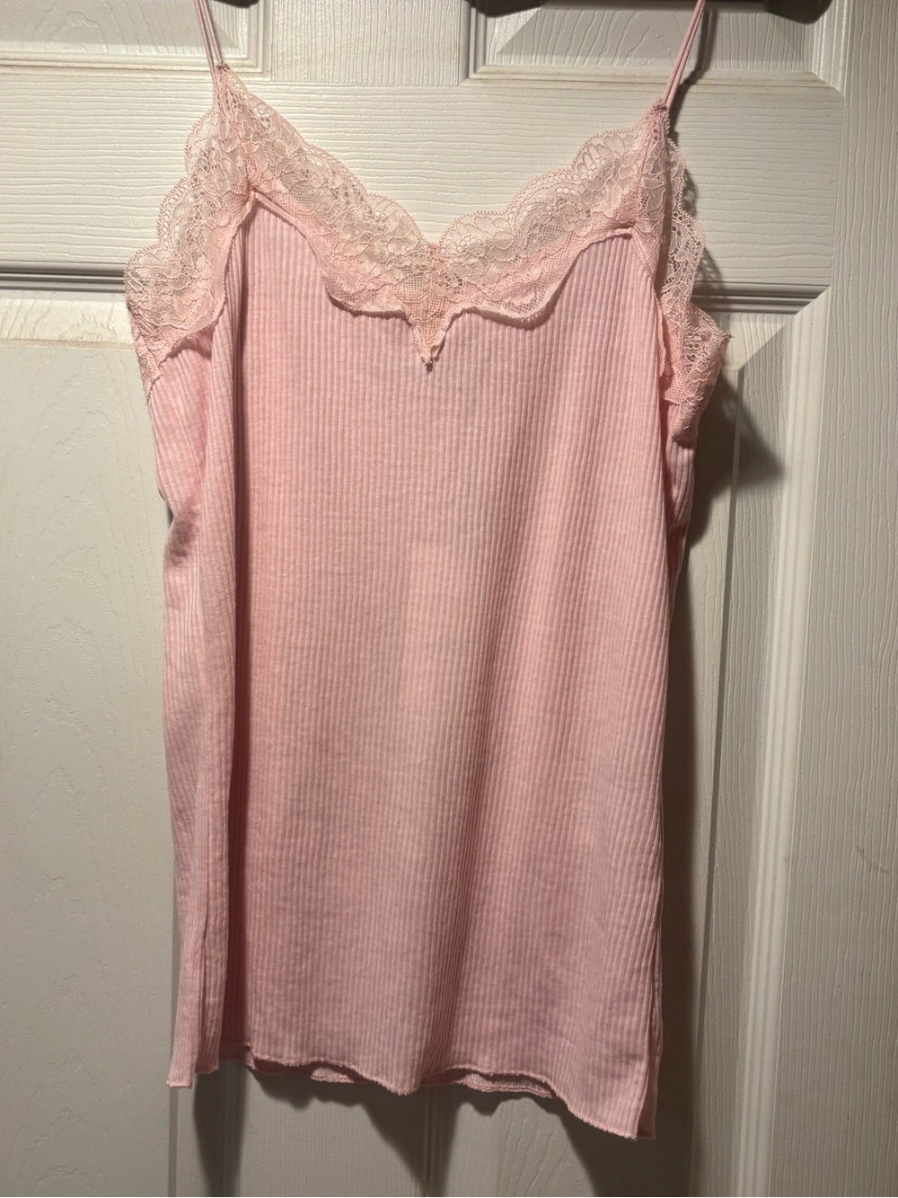 Zara Pale Pink Ribbed Lace-Trim Slip